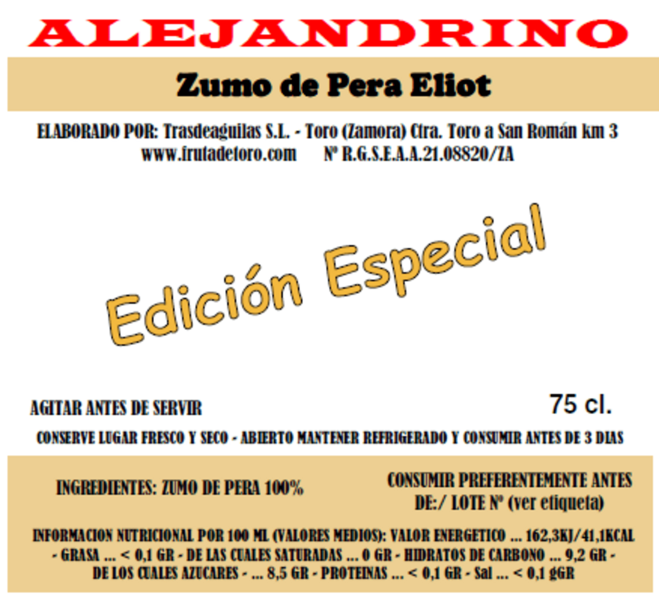 Alejandrino Zumo Natural de Pera Eliot - 3 botellas - 3