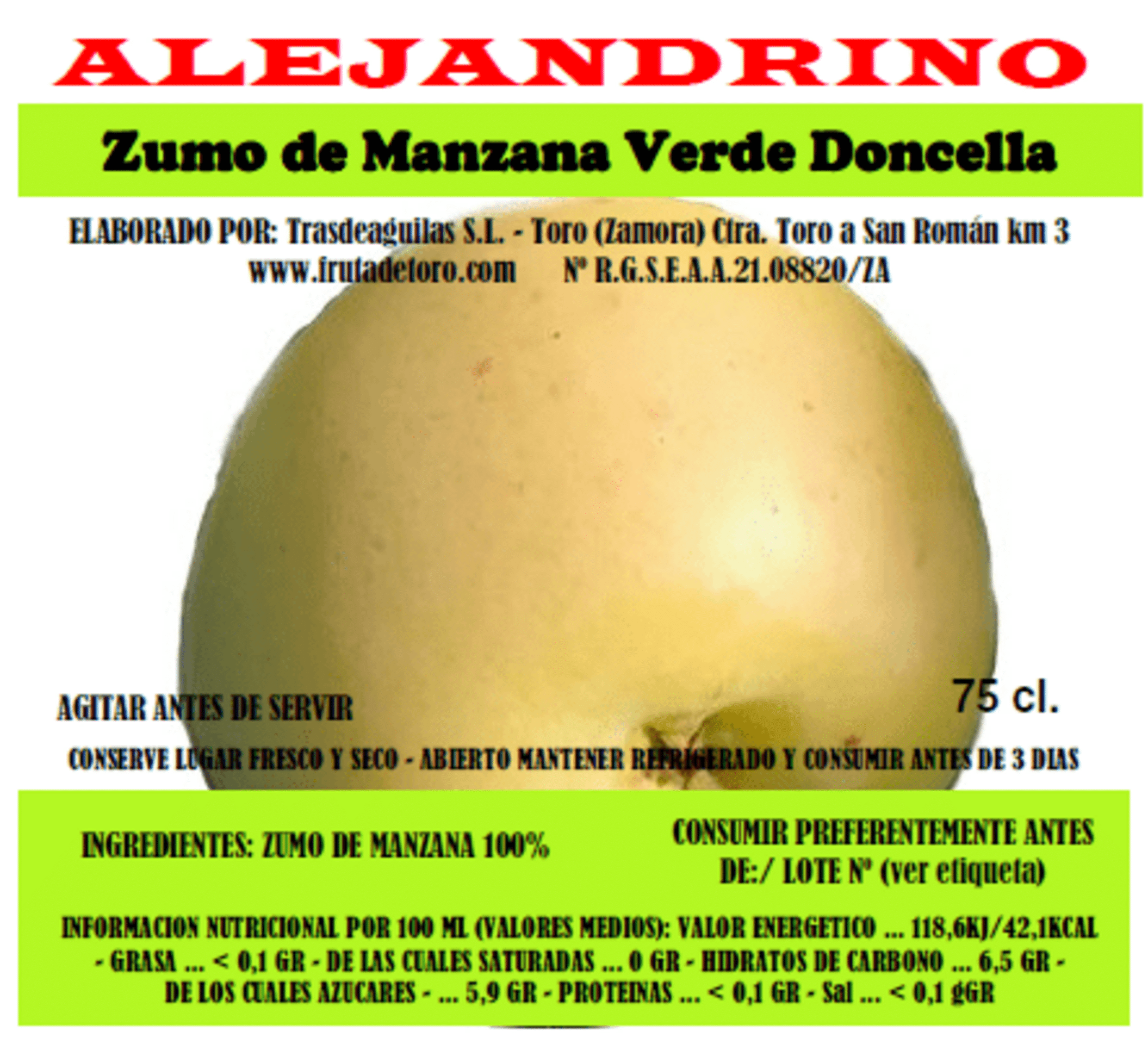 Alejandrino Zumo Natural de Manzana Verde Doncella - 3 botellas - 3