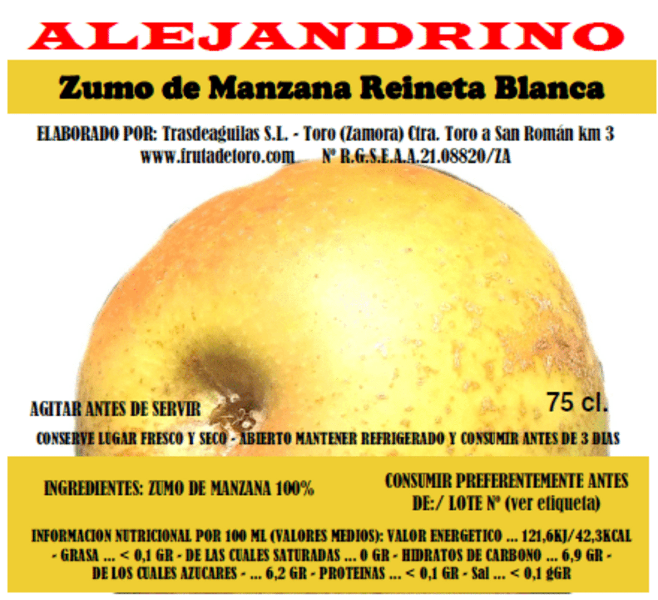 Alejandrino Zumo Natural de Manzana Reineta Blanca - 3 botellas - 3