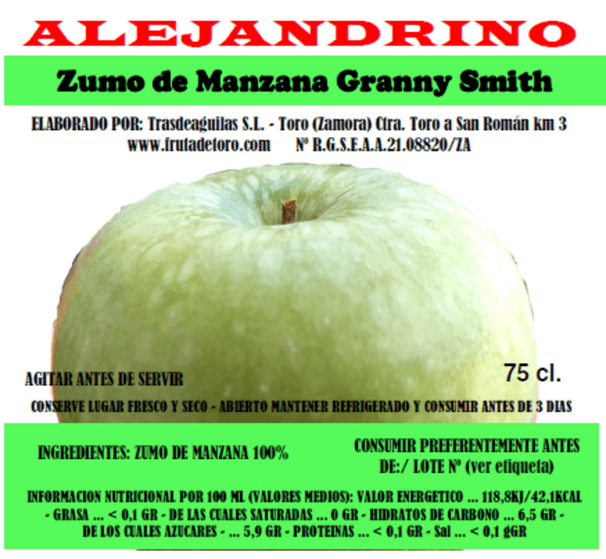 Alejandrino Zumo Natural de Manzana Granny Smith - 3 botellas - 3